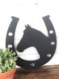 Horse Shoe with Horse Silhouette Metal Decor