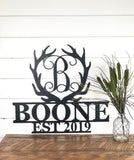 Antler Monogram Family Name & Established Year Metal Sign