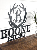 Antler Monogram Family Name & Established Year Metal Sign