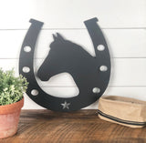 Horse Shoe with Horse Silhouette Metal Decor