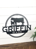 Cow Calf Personalized Family Name Metal Sign