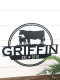 Cow Calf Personalized Family Name Metal Sign