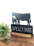 Cow Calf Pair Welcome Metal Sign