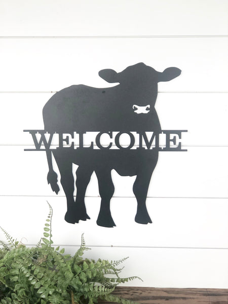 Cow Welcome Metal Decor Sign