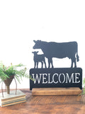 Cow Calf Pair Welcome Metal Sign